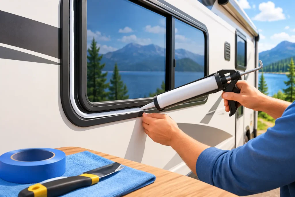 RV Window Resealing Before Leaks Can Spread